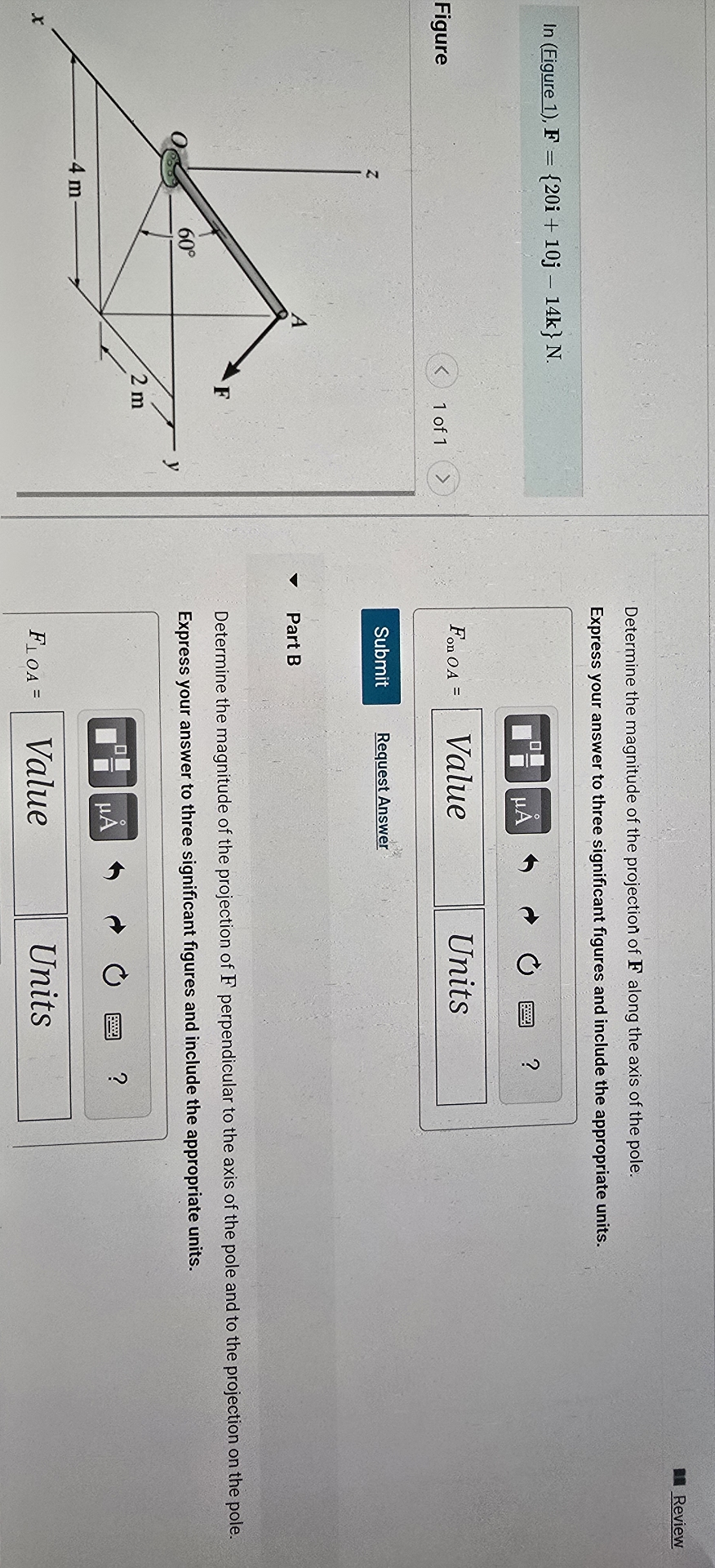 Determine the magnitude of the projection of F