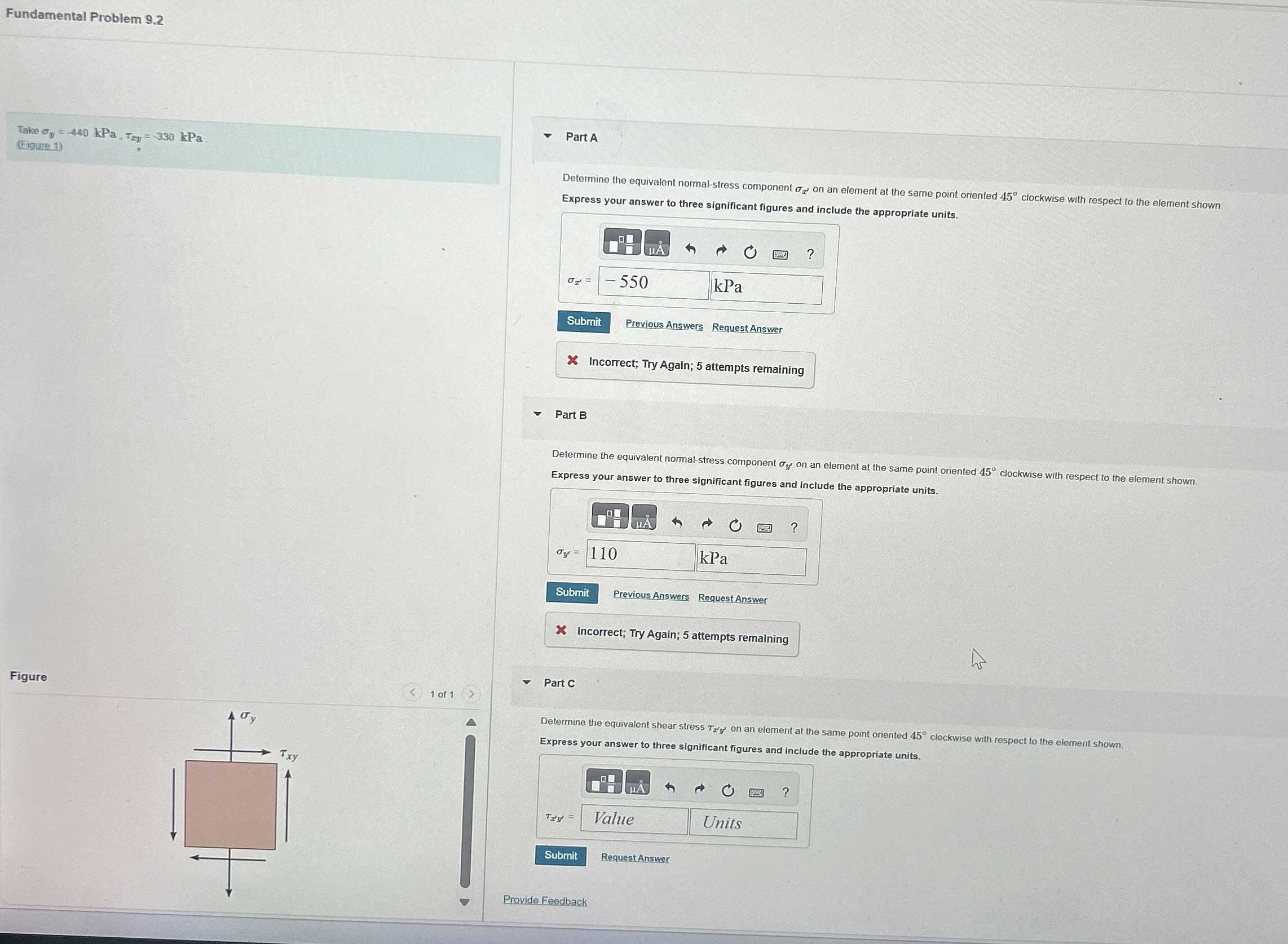 Fundamental Problem 9 . 2 Take y = - 4 4 0 kPa, x