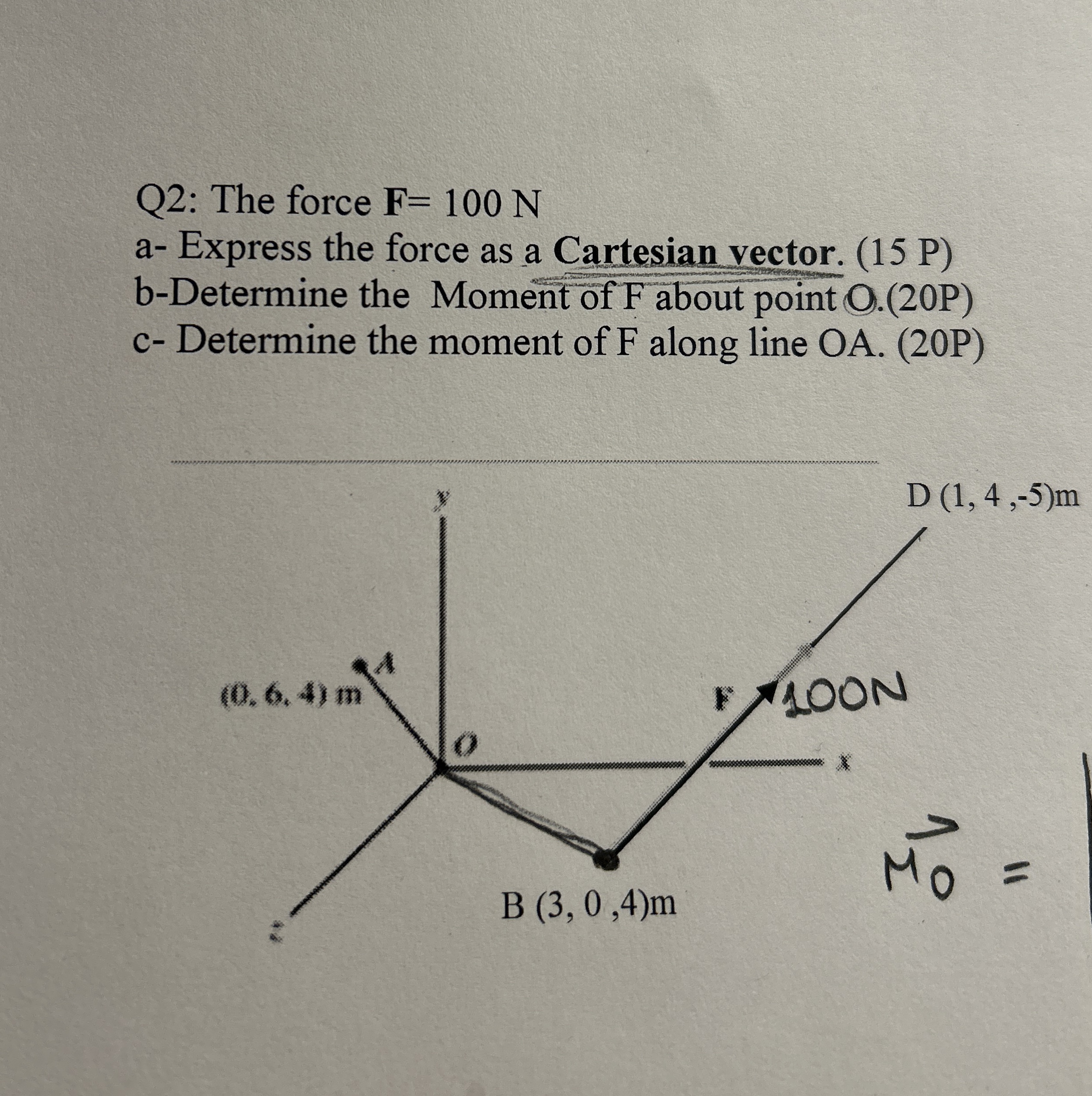 Q 2 : The force F = 1 0 0 N a - Express the force