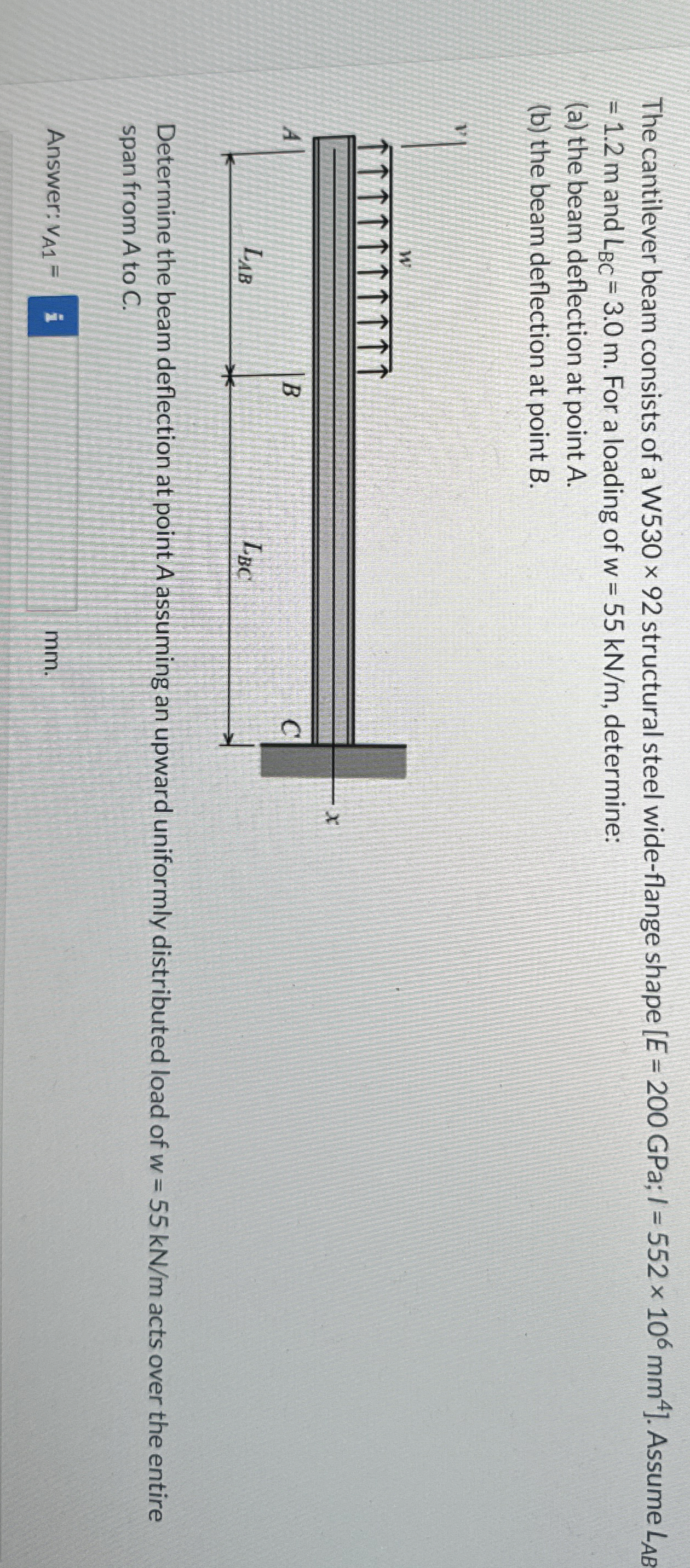 The cantilever beam consists of a W 5 3 0 9 2