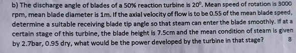 b ) The discharge angle of blades of a 5 0 %