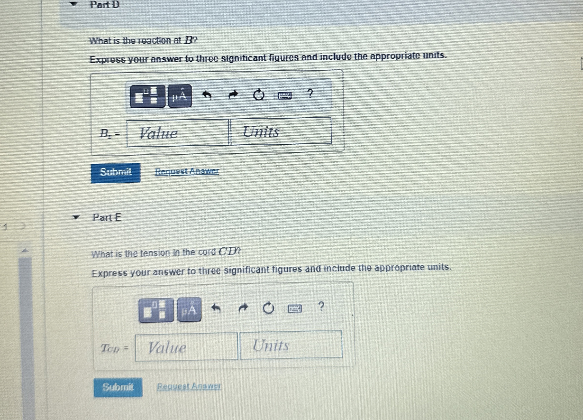Determine the components of reaction acting at
