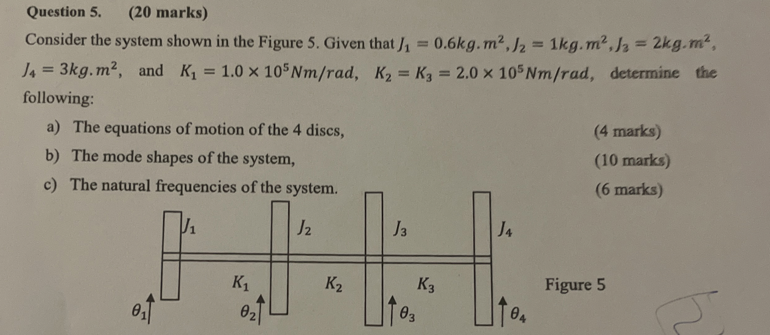 Question 5 . ( 2 0 marks ) Consider the system