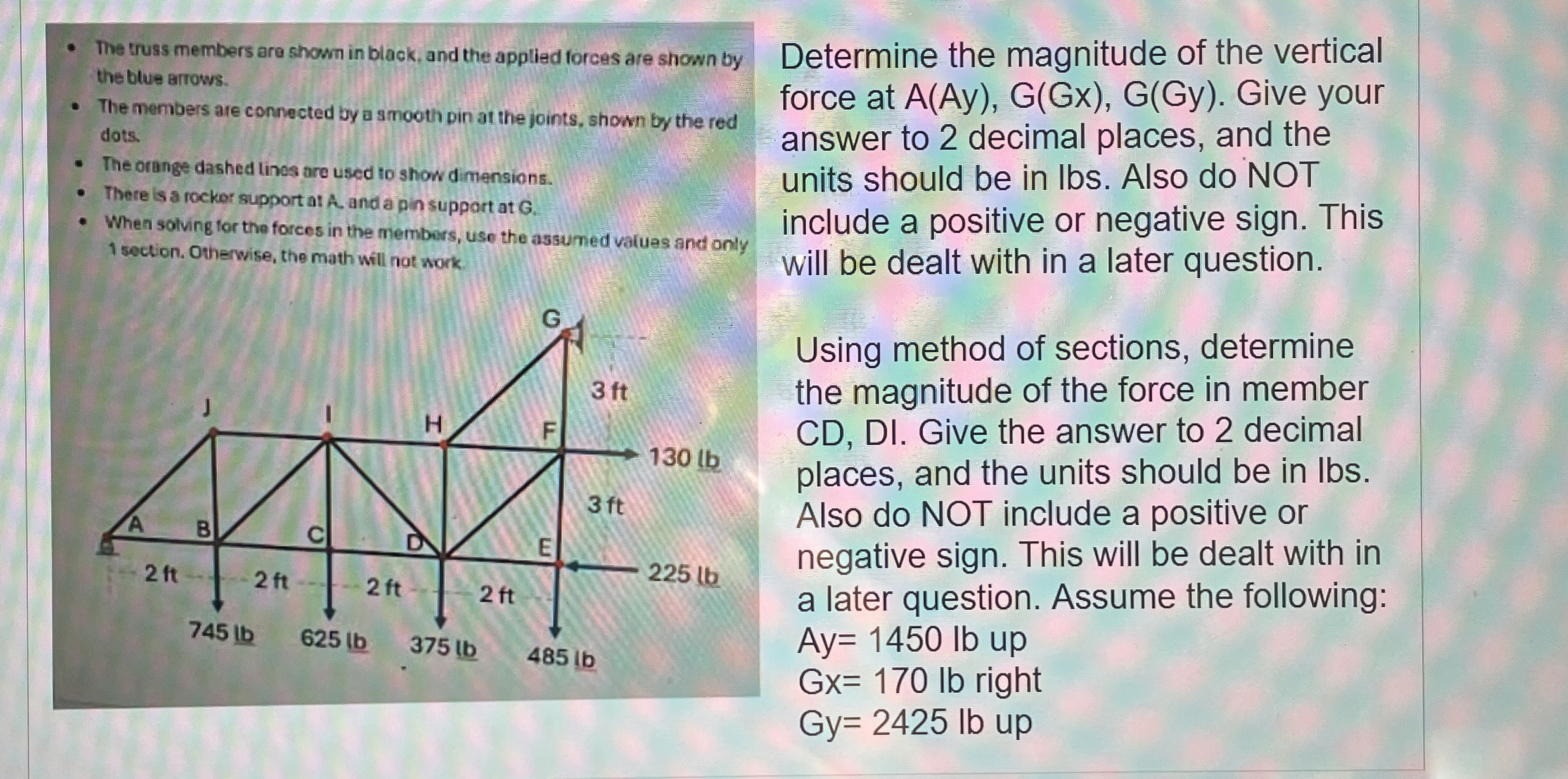 The truss members are shown in black, and the