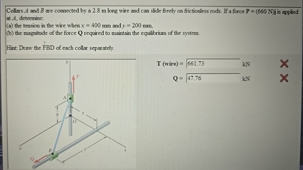 Collars A and B are connected by a 2 . 8 m long