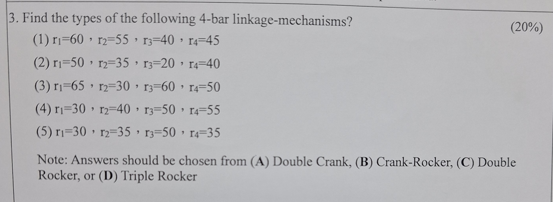 Find the types of the following 4 - bar linkage -