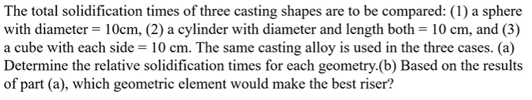 The total solidification times of three casting