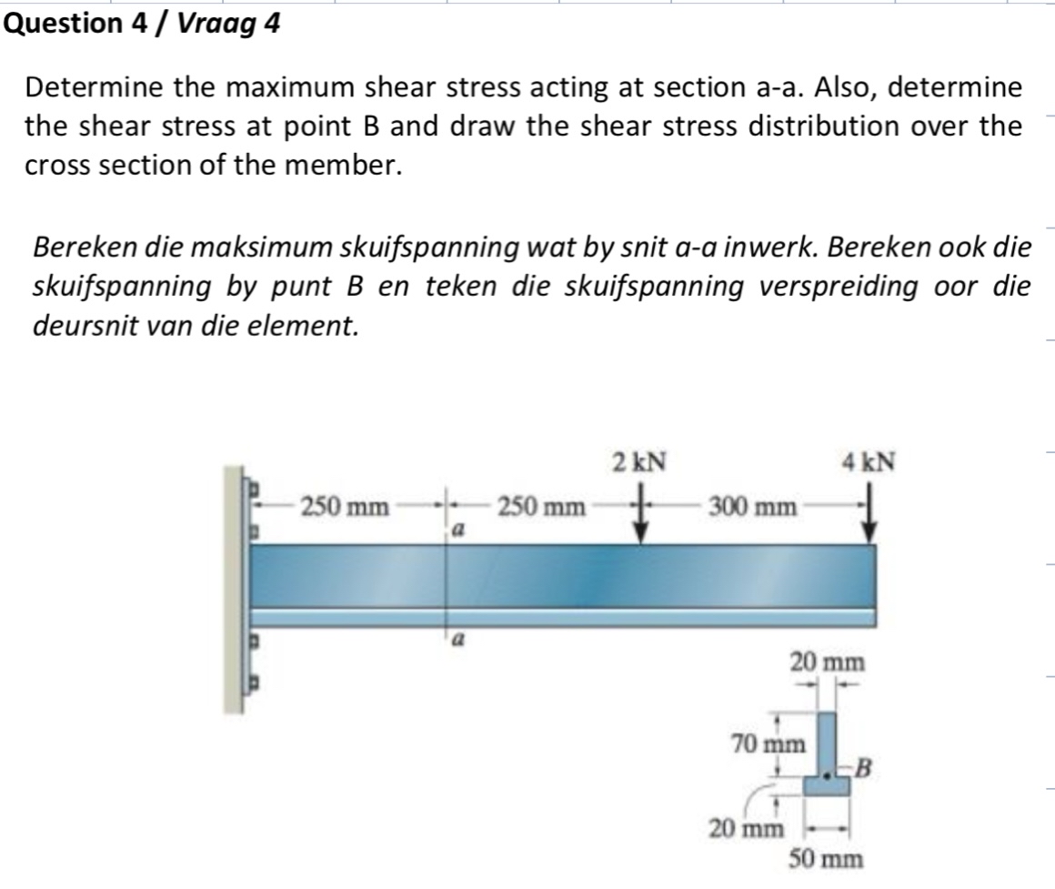 Question 4 / Vraag 4 Determine the maximum shear