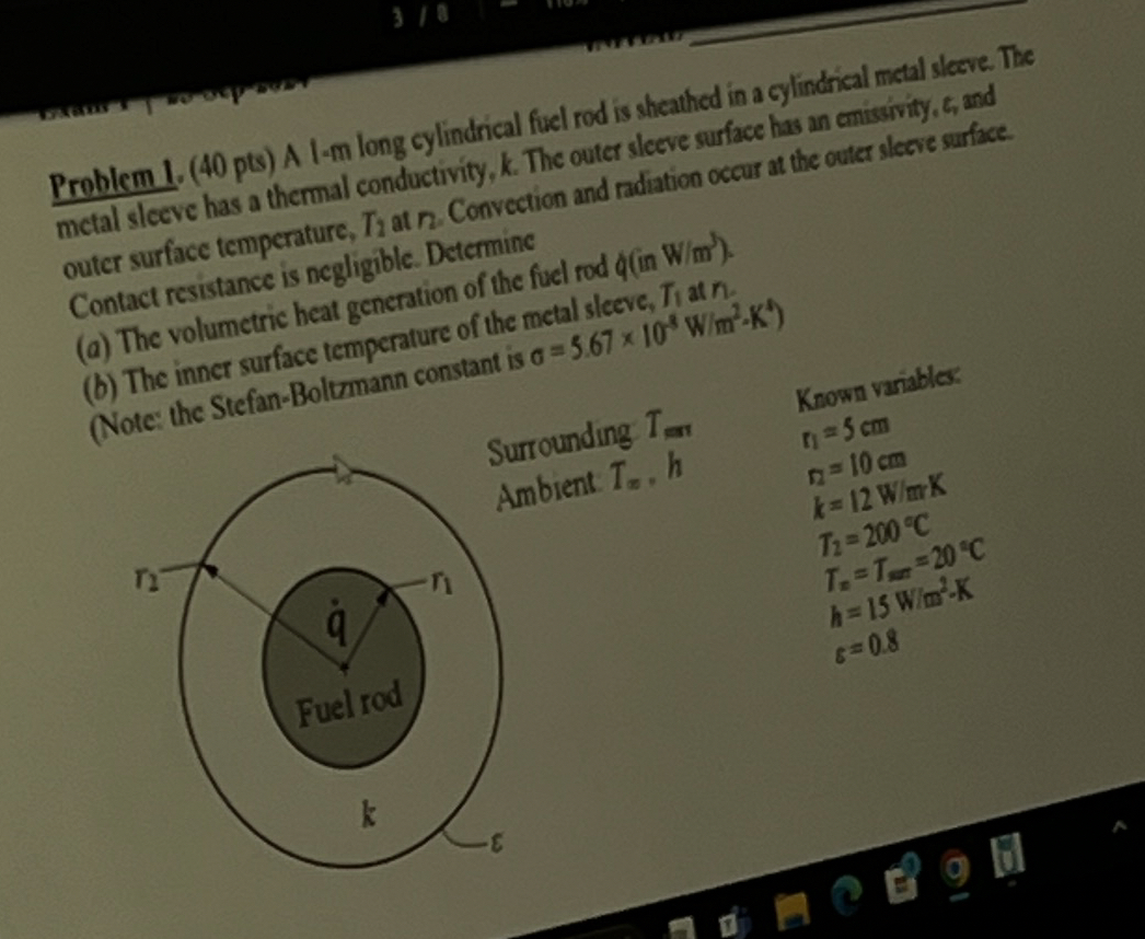 Problem 1 . ( 4 0 pts ) A 1 - m long cylindrical