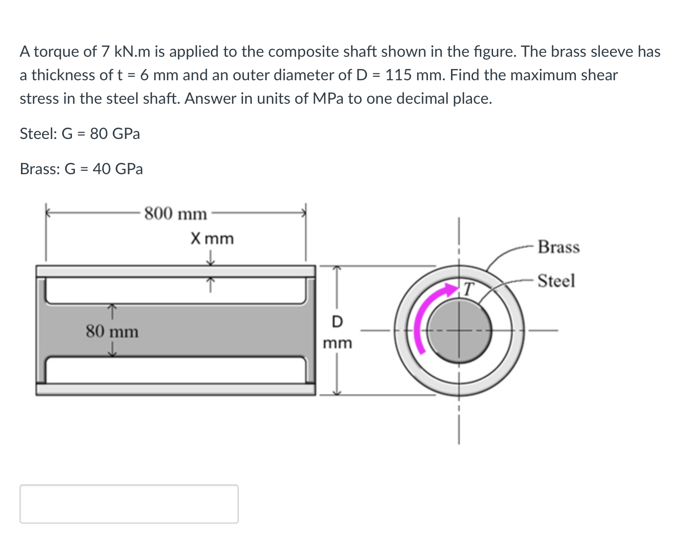 A torque of 7 kN . m is applied to the composite