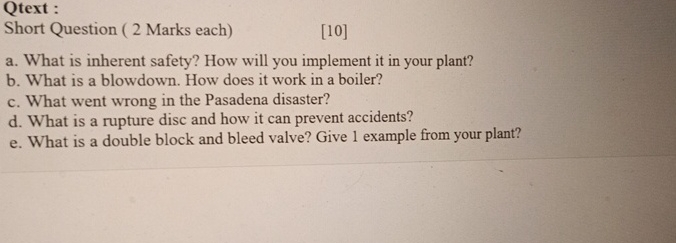 Qtext : Short Question ( 2 Marks each ) [ 1 0 ] a