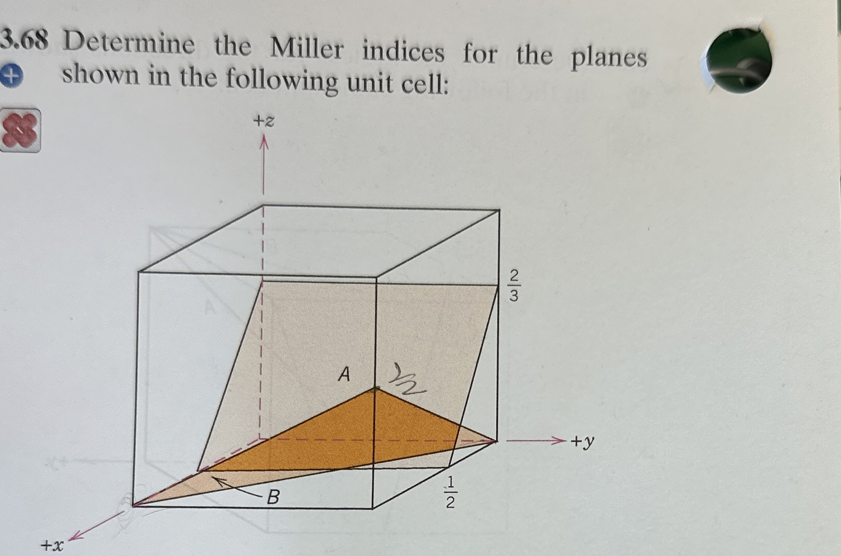 3 . 6 8 Determine the Miller indices for the