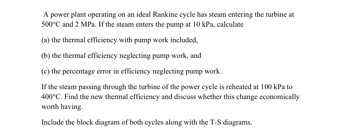 A power plant operating on an ideal Rankine cycle