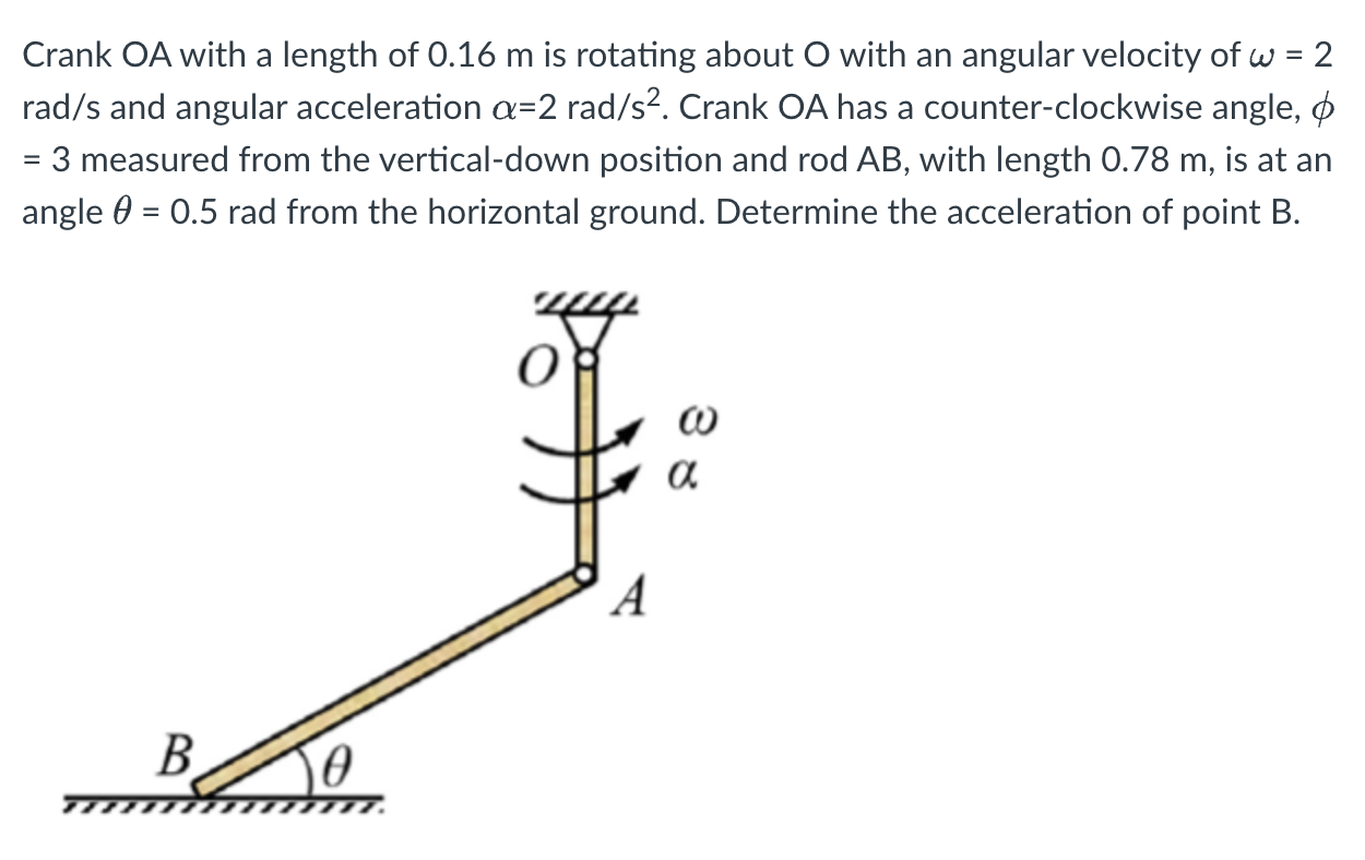 Crank OA with a length of 0 . 1 6 m is rotating