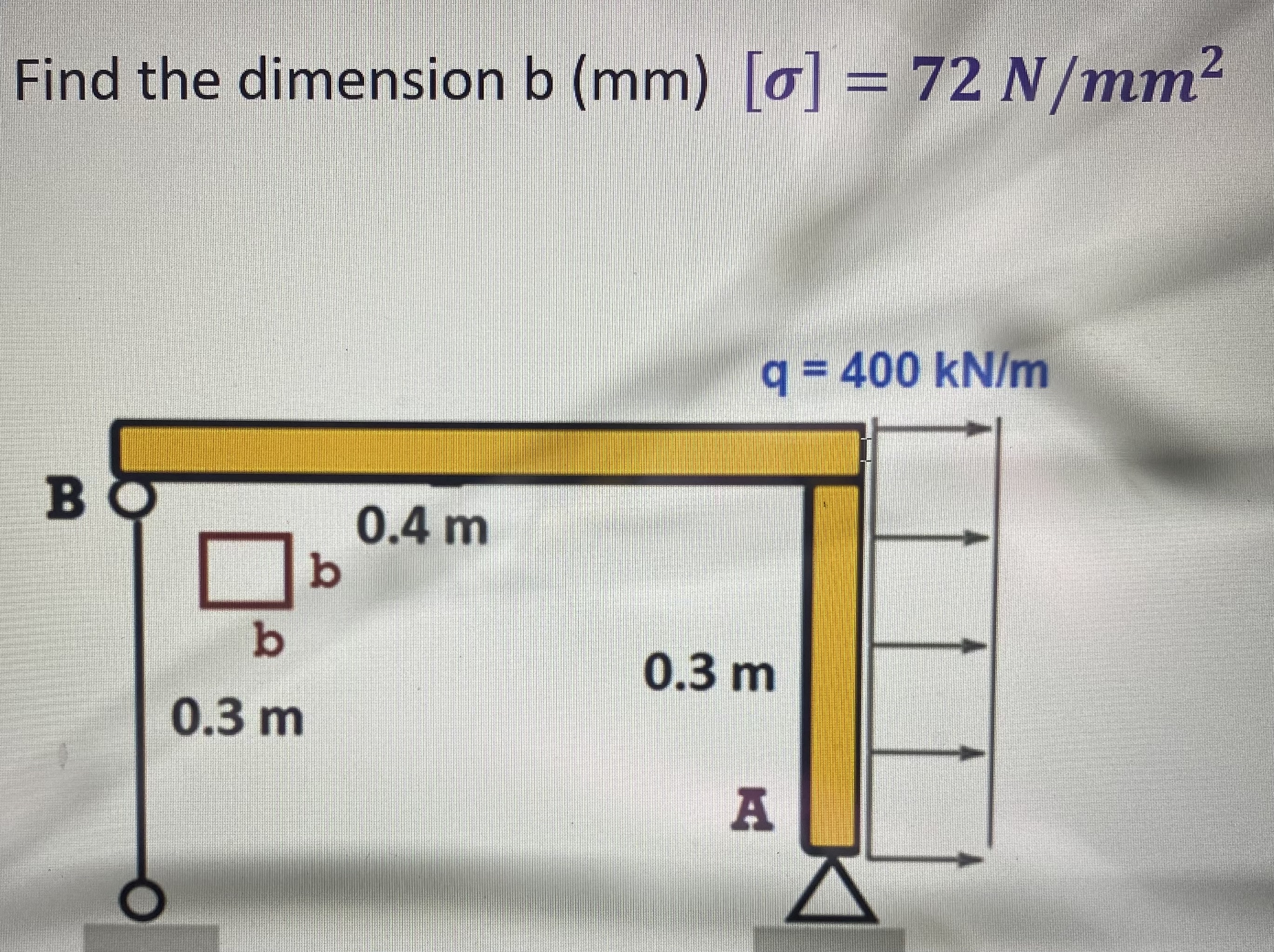 Find the dimension b ( m m ) [ ] = 7 2 N / mm ^ 2