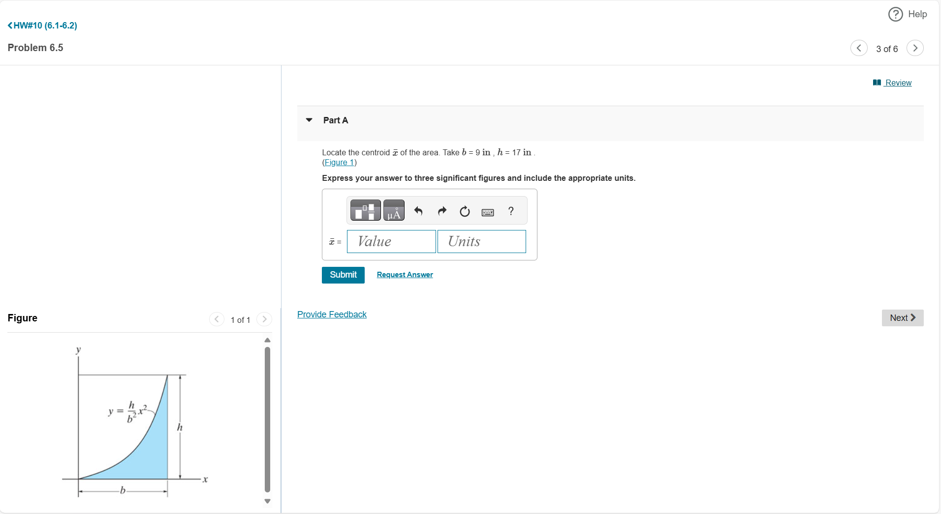 Part A Part A Locate the centroid x of the area.