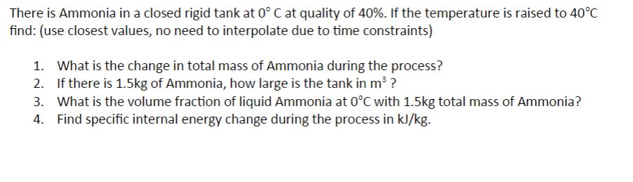 There is Ammonia in a closed rigid tank at 0 C at