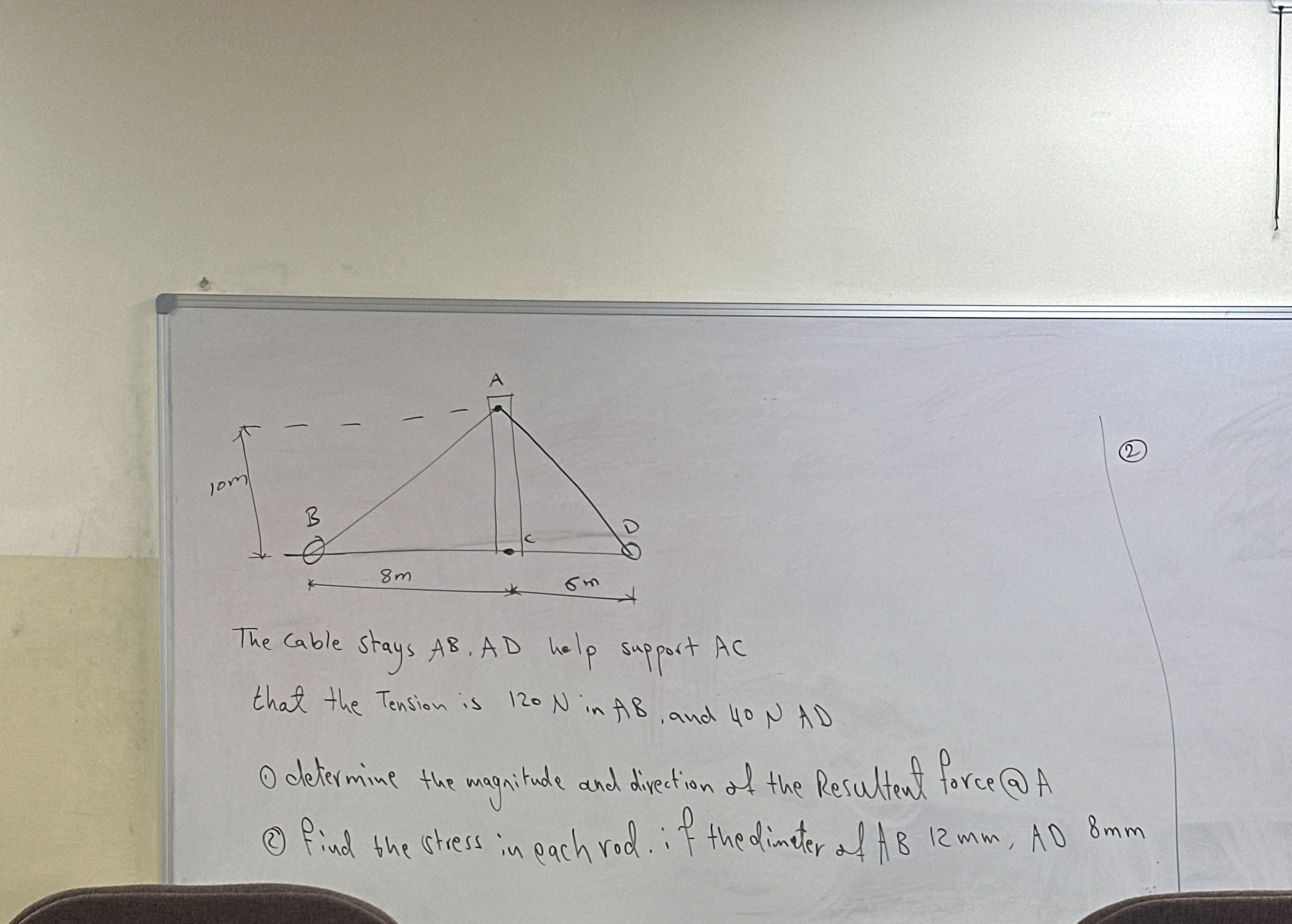 ( 2 ) The cable stays A B . A D help support A C