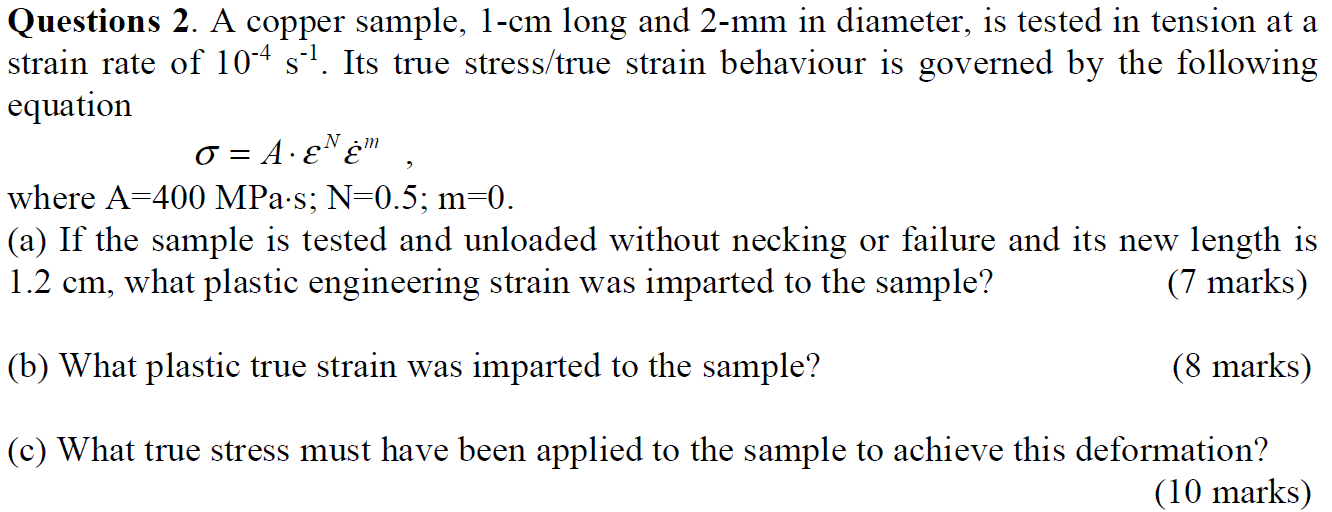 Questions 2 . A copper sample, 1 - c m long and 2
