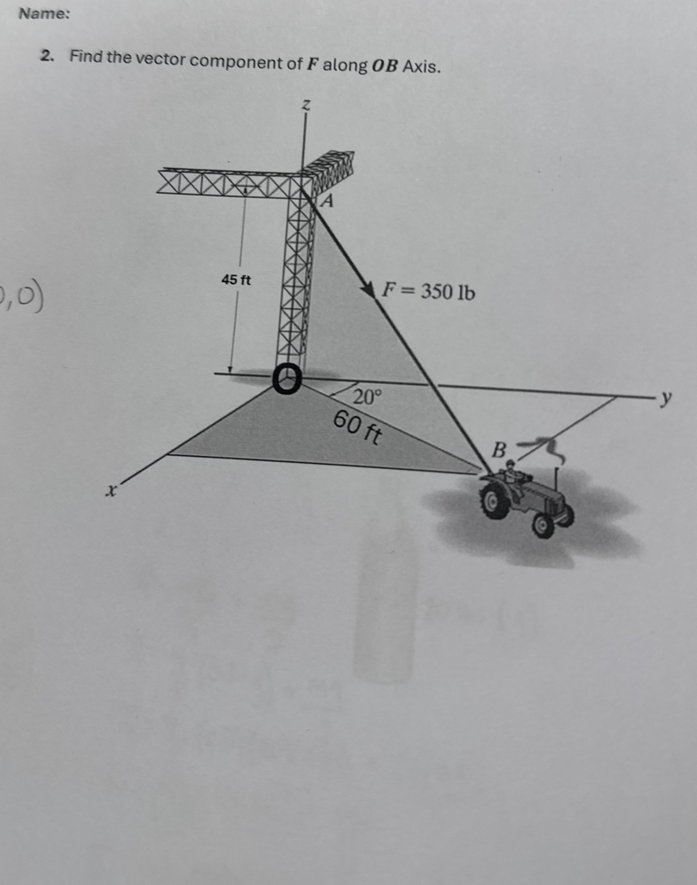 Name: 2 . Find the vector component of F along O