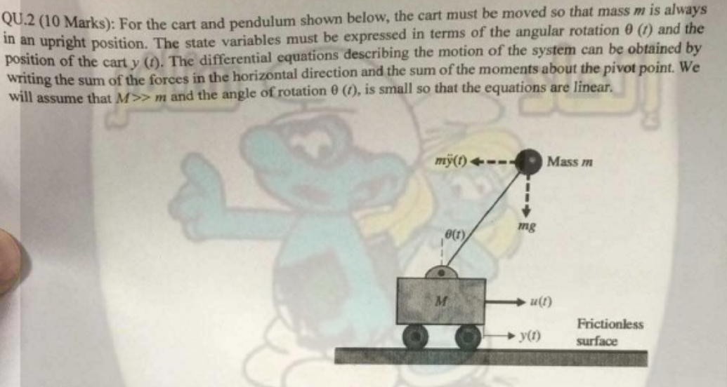 QU . 2 ( 1 0 Marks ) : For the cart and pendulum