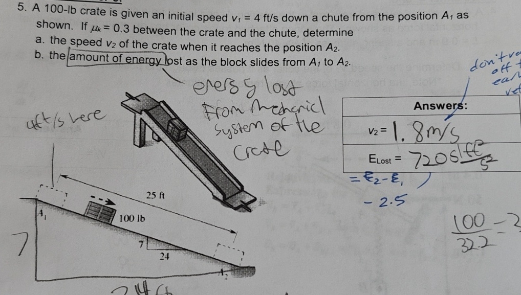 A 1 0 0 - l b crate is given an initial speed v 1
