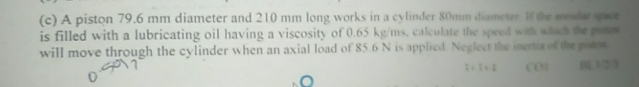 ( c ) A piston 7 9 . 6 m m diameter and 2 1 0 m m