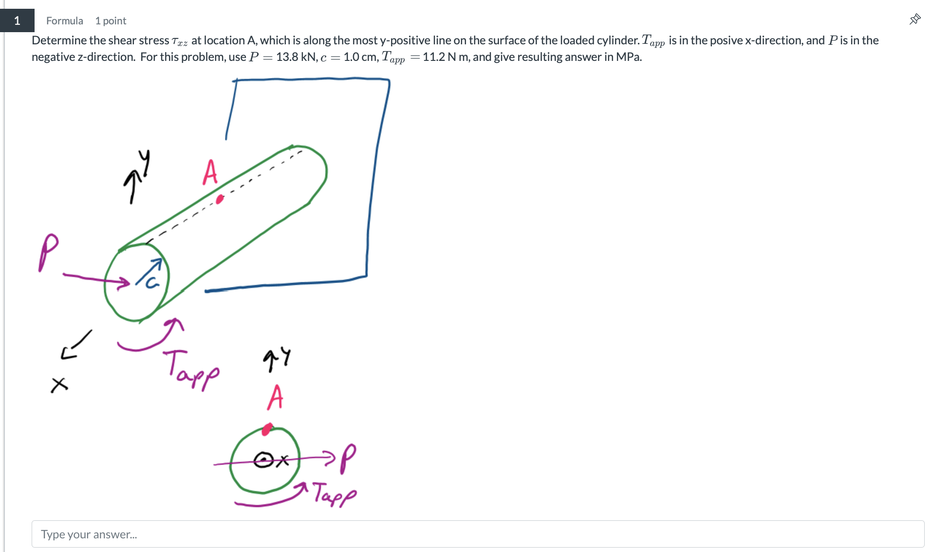 Determine the shear stress \ tau _ ( xz ) at