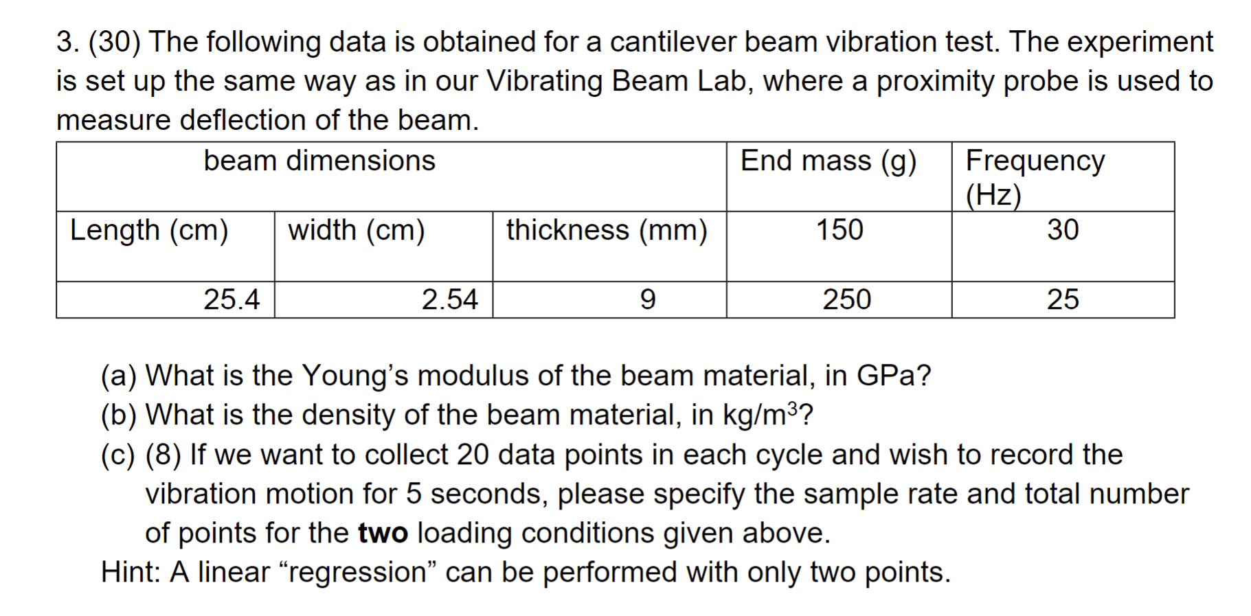 3 . ( 3 0 ) The following data is obtained for a
