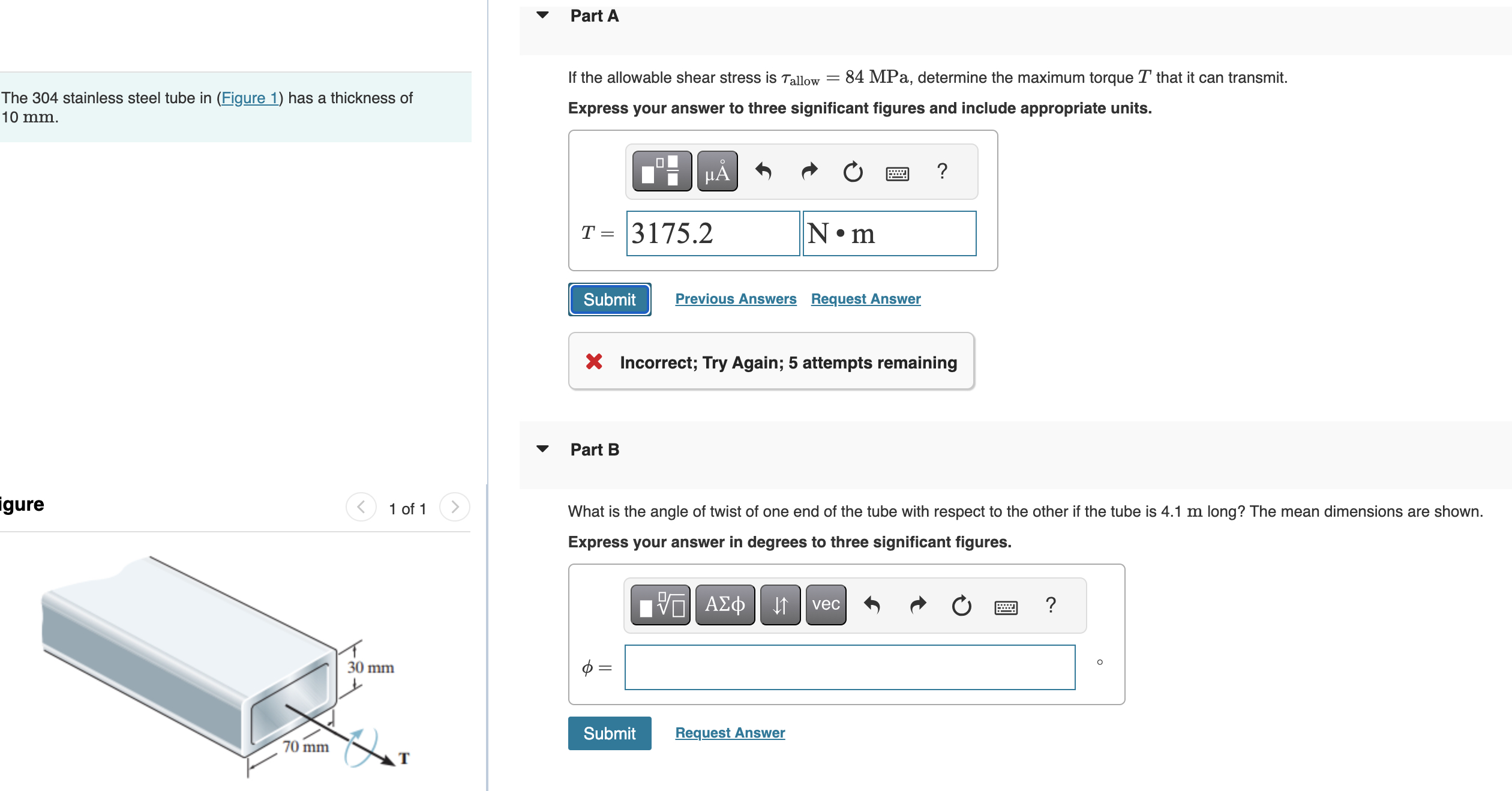 Part A The 3 0 4 stainless steel tube in ( Figure
