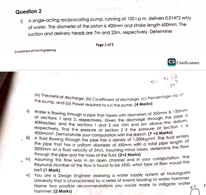 Question 2 i ) A single - acting reciprocating