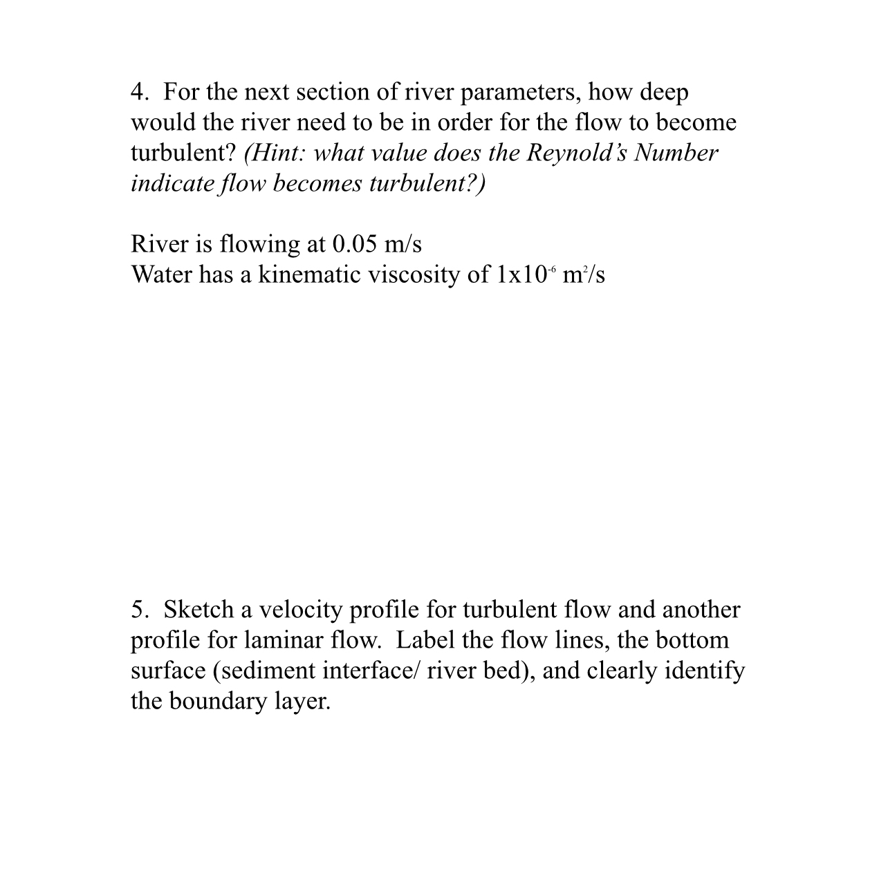 For the next section of river parameters, how