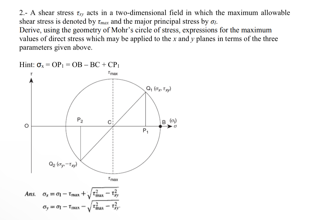 2 . - A shear stress x y acts in a two -