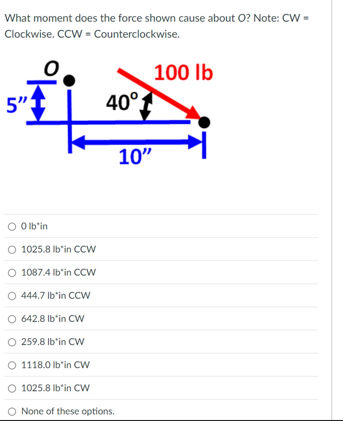 What moment does the force shown cause about O ?