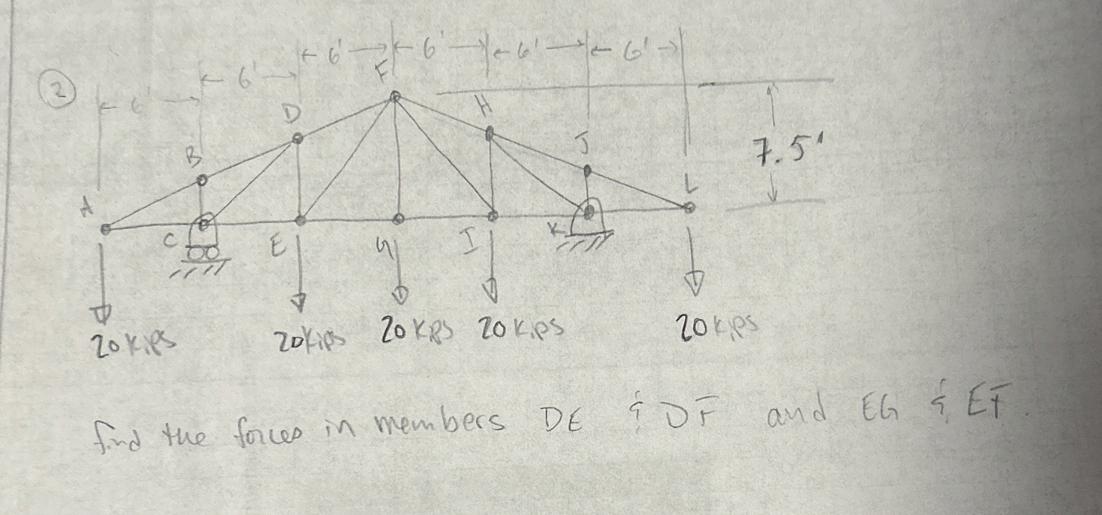 ( 2 ) find the fous in members D E & D b a r ( F