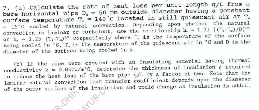 ( a ) Calculate the rate of heat loss per unit
