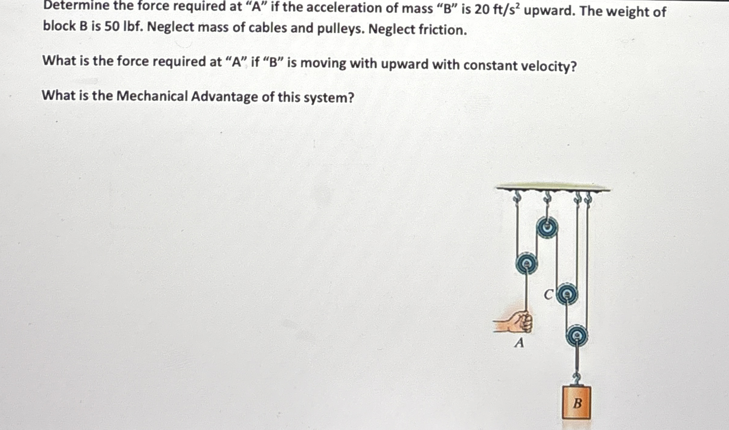 Determine the force required at " A " if the