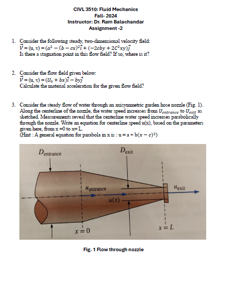CIVL 3 5 1 0 : Fluid Mechanics Fall - 2 0 2 4