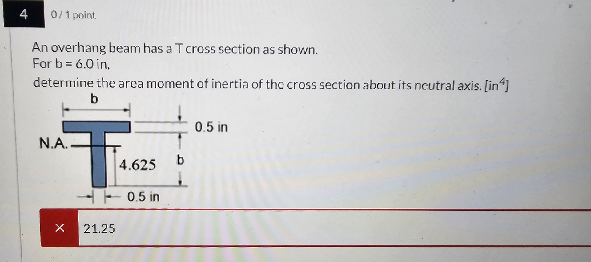 4 0 1 point An overhang beam has a T cross