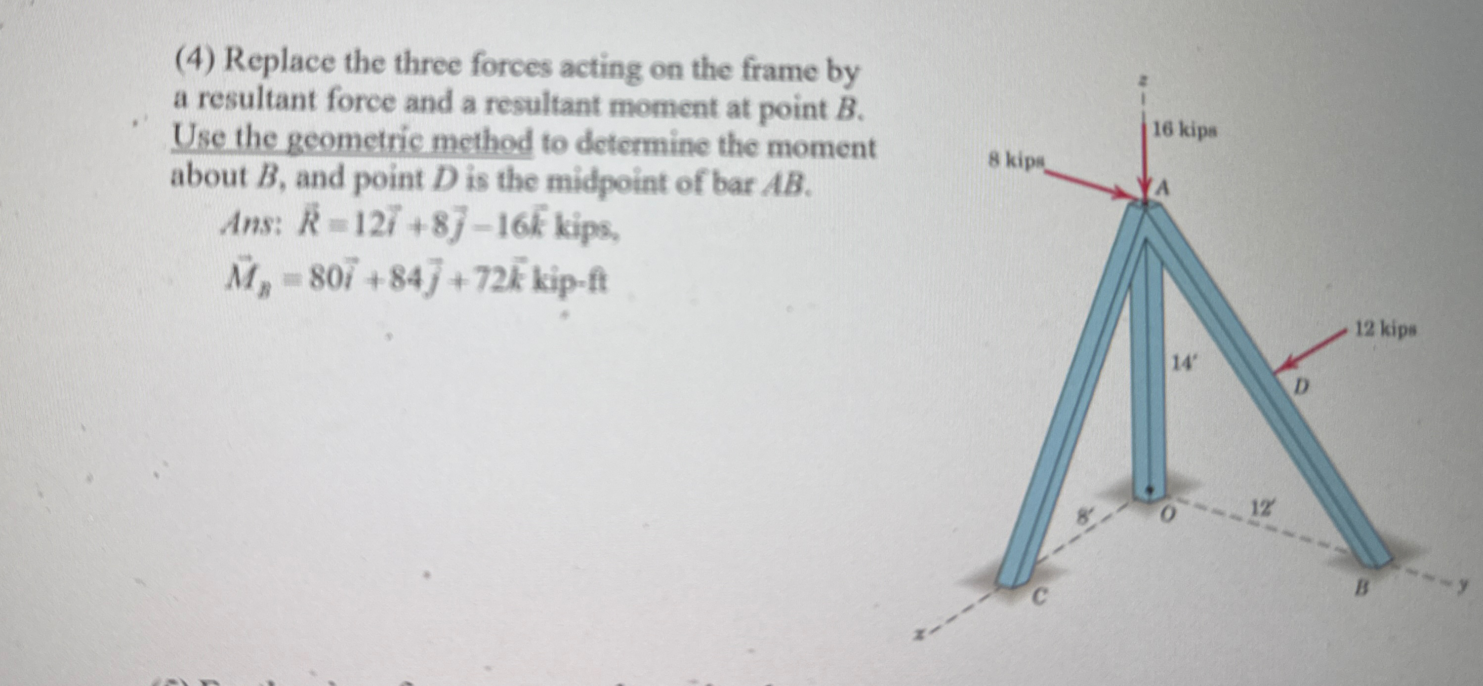 ( 4 ) Replace the three forces acting on the