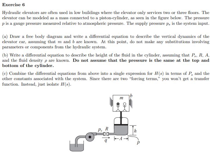 Exercise 6 Hydraulic elevators are often used in