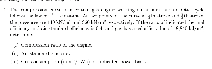 The compression curve of a certain gas engine