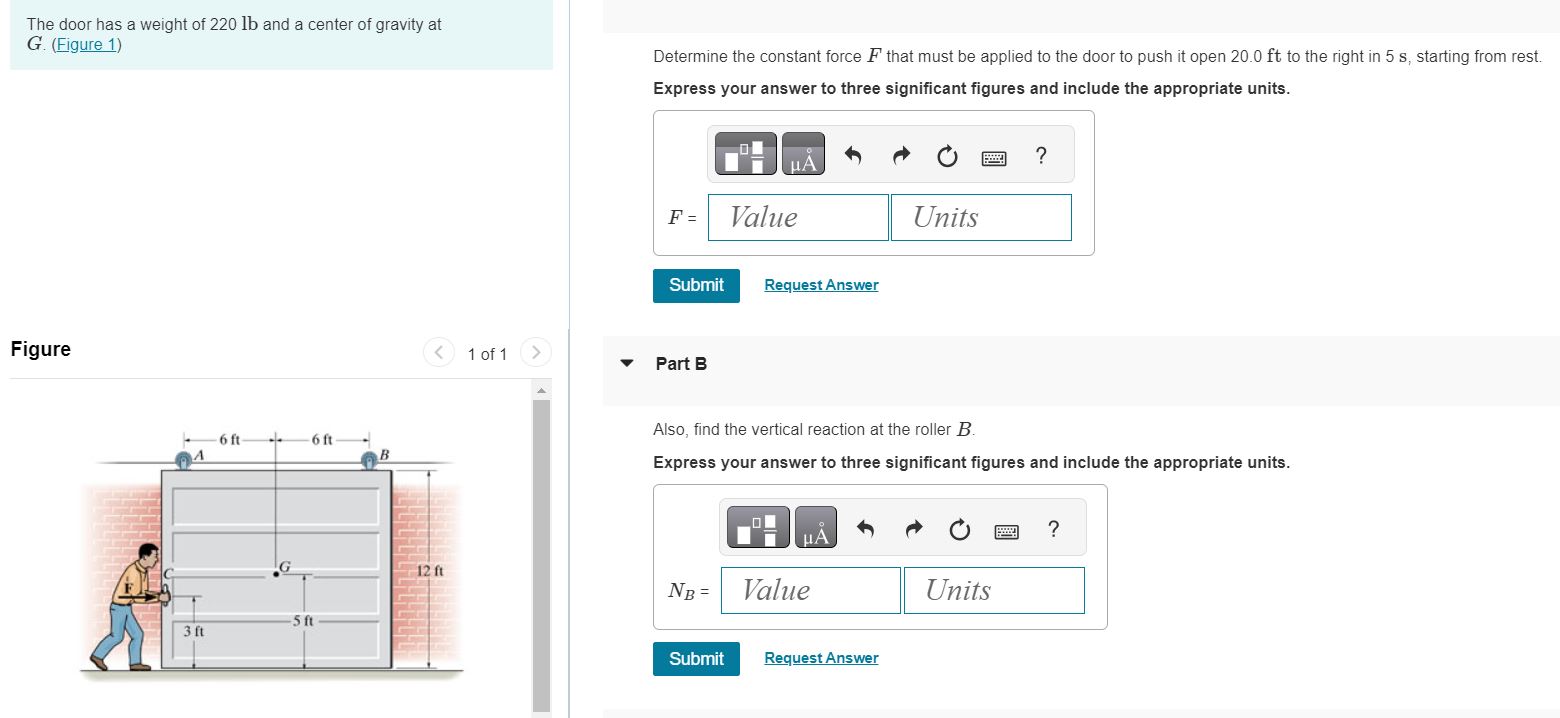 The door has a weight of 2 2 0 lb and a center of