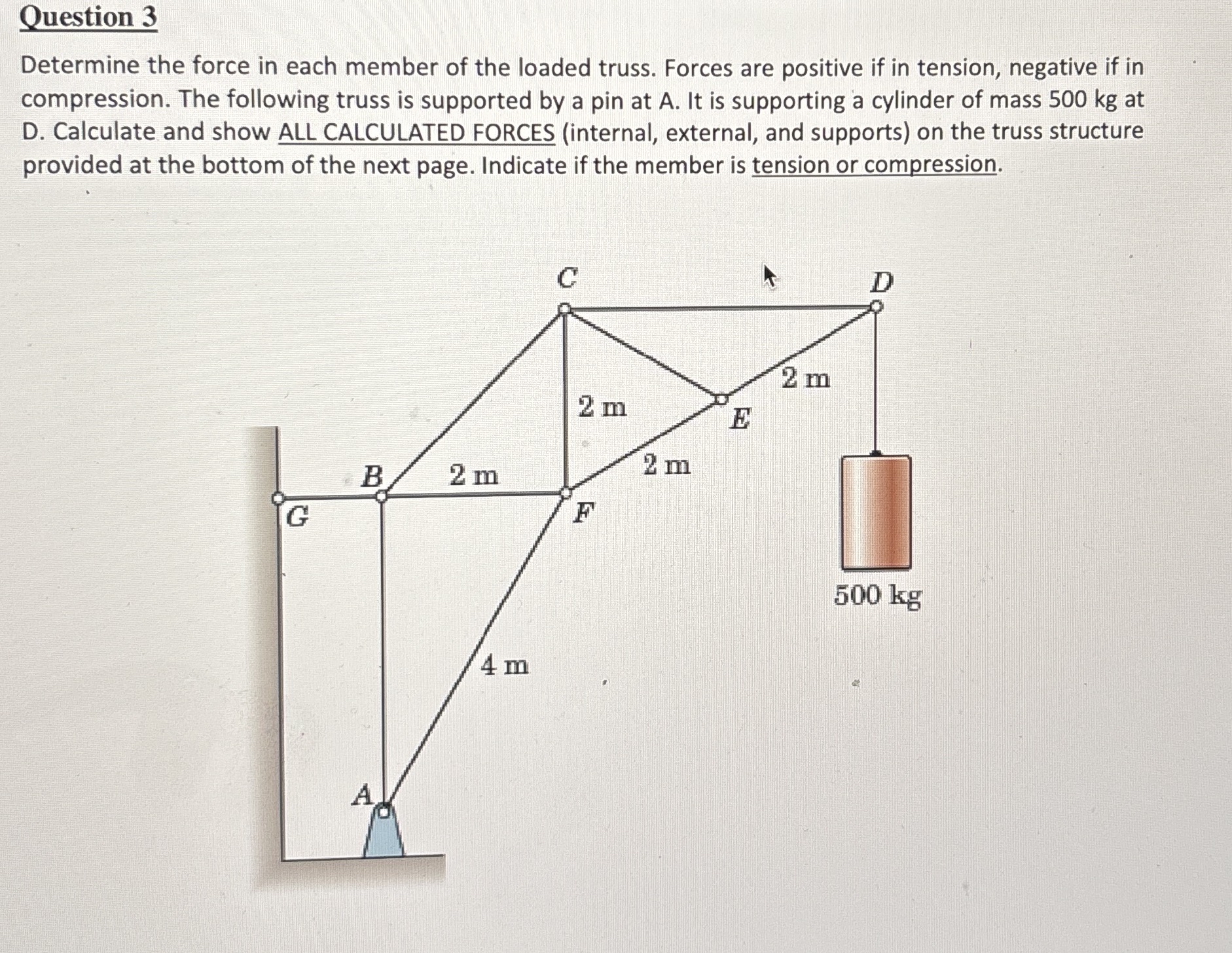 Question 3 Determine the force in each member of