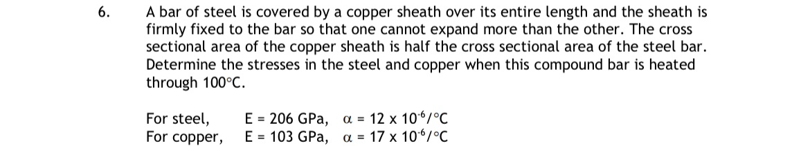 A bar of steel is covered by a copper sheath over
