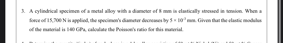 A cylindrical specimen of a metal alloy with a