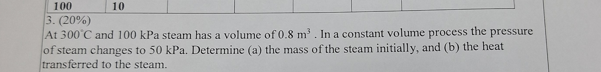 At 3 0 0 C and 1 0 0 kPa steam has a volume of 0