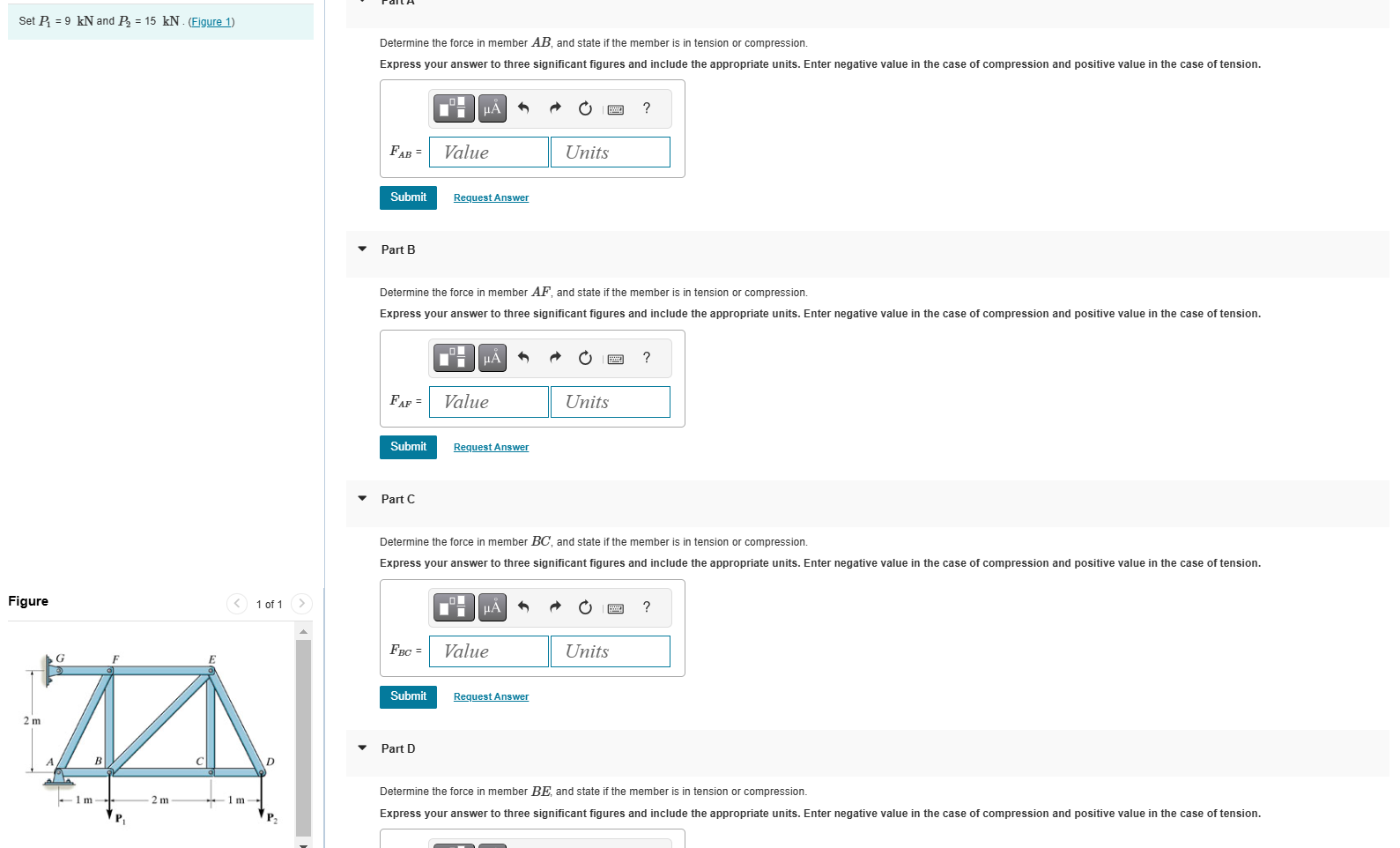 Set P _ ( 1 ) = 9 kN and P _ ( 2 ) = 1 5 kN . (