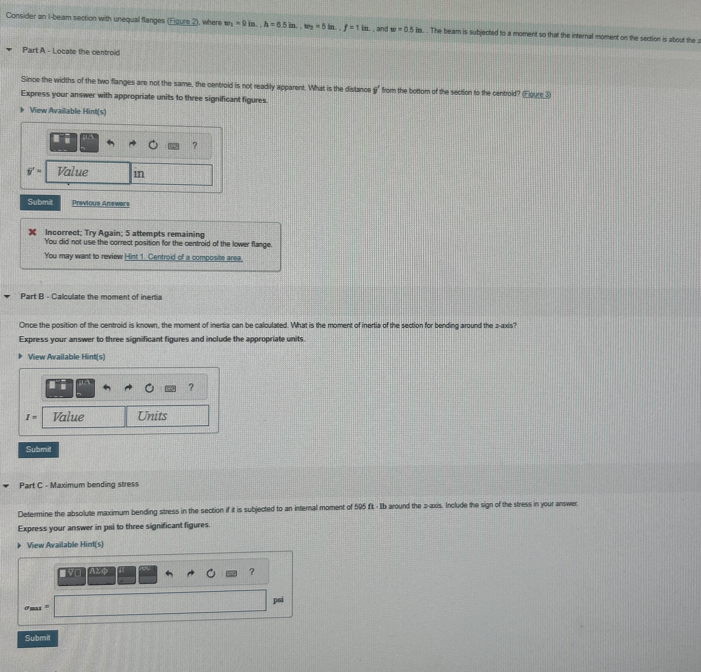 Part A - Locate the centroid Since the withs of