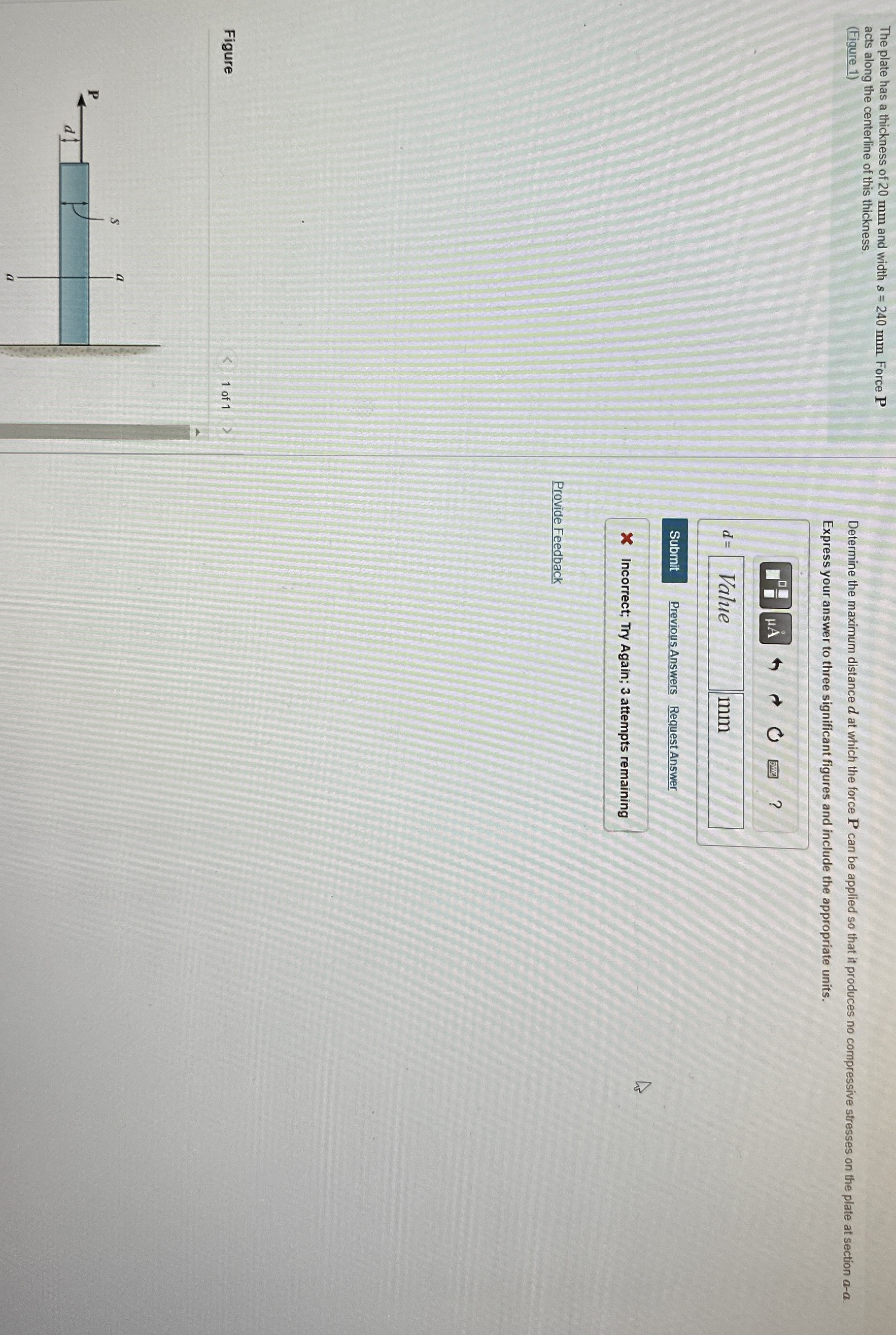 The plate has a thickness of 2 0 mm and width s =